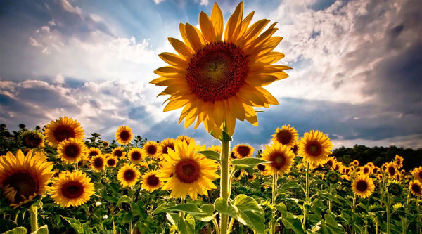 Feld mit Sonnenblumen, Wolken 