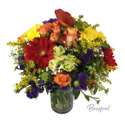 voluminöser Blumenstrauß aus Saisonblumen, in bunten Farben zum bestellen bei Blumenversand Fiore Felice