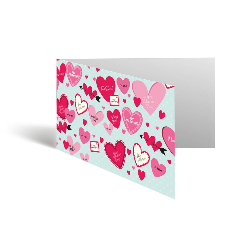Fiore Felice | Grußkarte Valentinstag Türkis mit Herzen pink, Ich liebe dich, Alles liebe zum Valentinstag