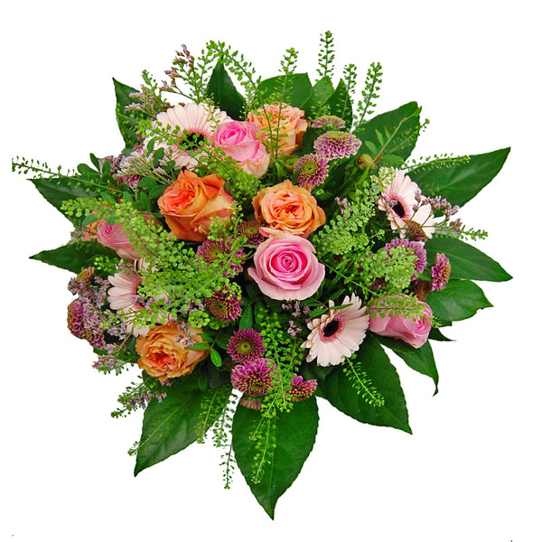 Blumenstrauß „Hannelore“ mit Rosen, Germini, Limoniun und Santini (extra groß)