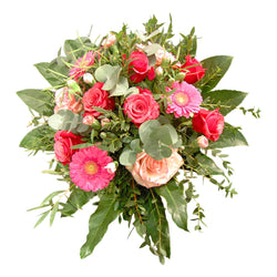 Blumenstrauß „Nastassja“ mit Rosen, Nelken und Germini