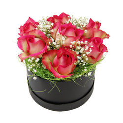 Rosenbox mit frischen pink- gelben Rosen  