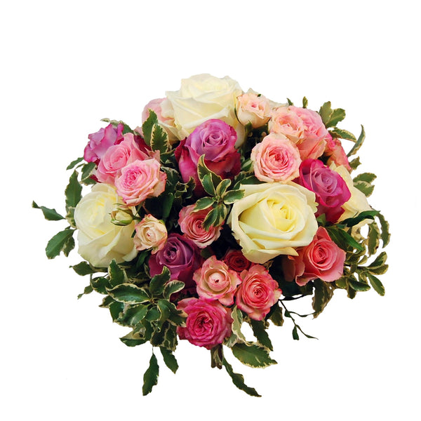 Rosenstrauß in Pastelltönen aus großen cremeweißen, rosa- und fliederfarbenen Rosen online versenden mit Blumenversand FioreFelice